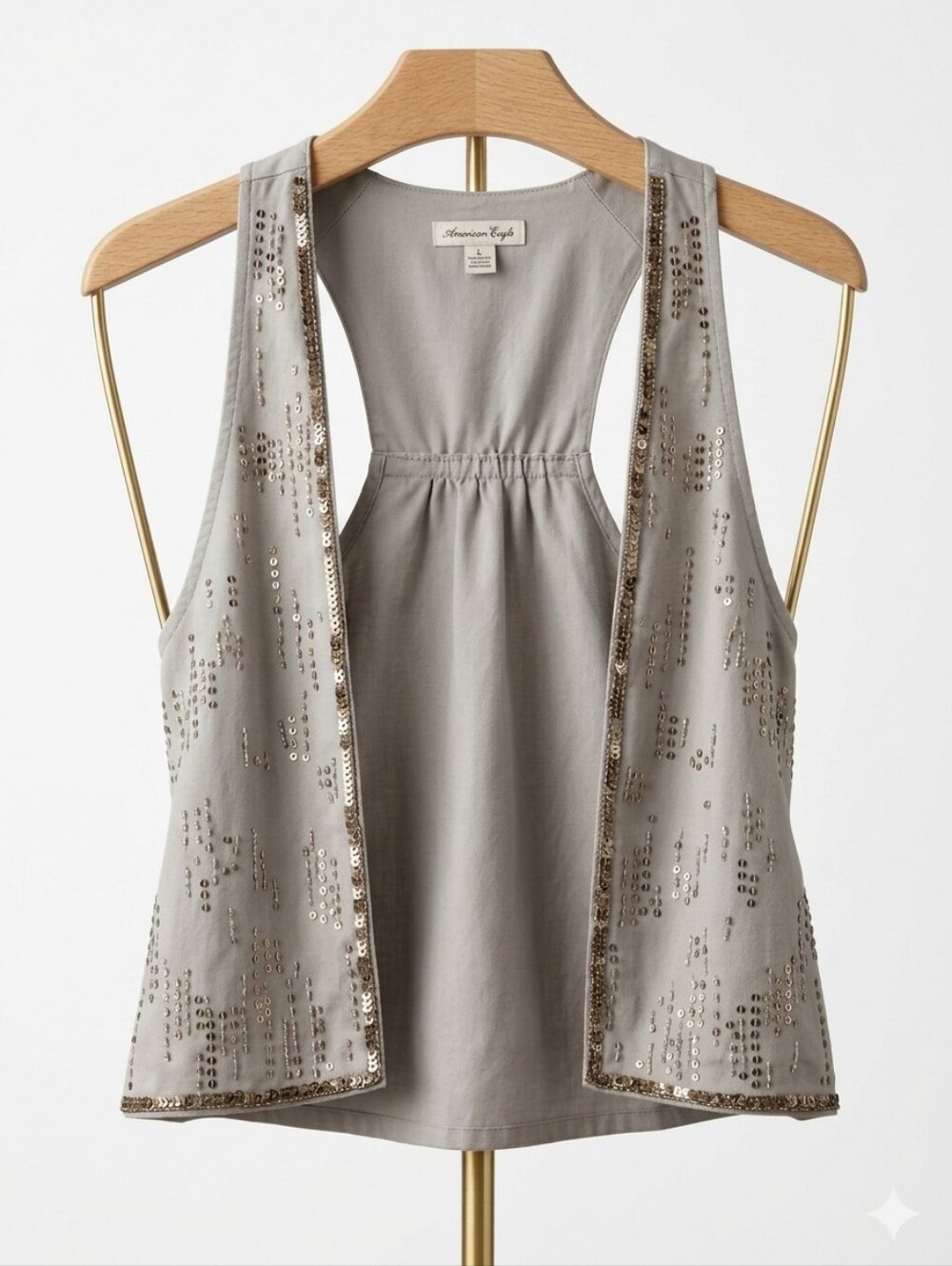 American Eagle Outfitters Gray Sequin-Trim Tank Vest Large
